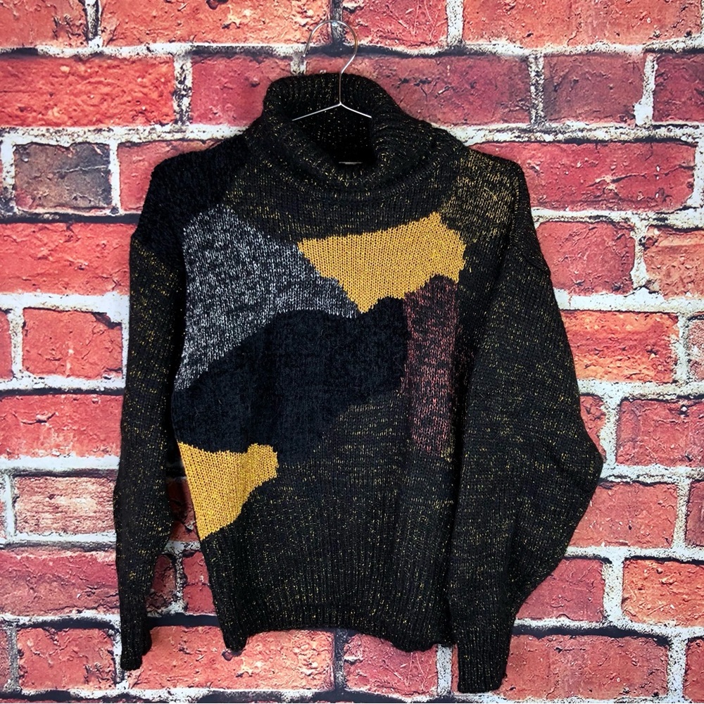 Vintage metallic mix media intarsia knit sweater